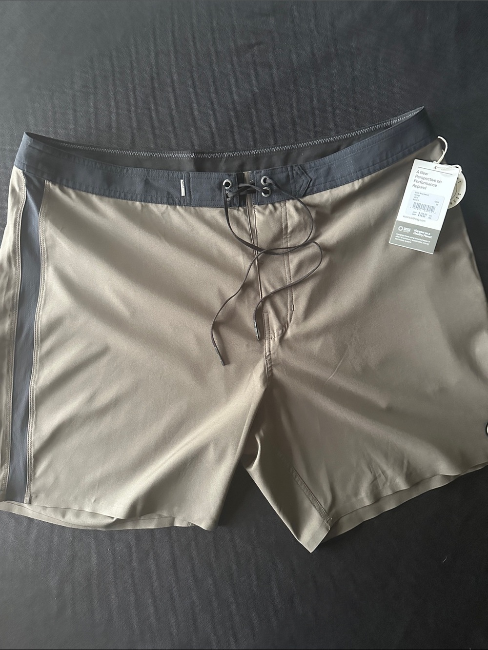Vuori Men's Board Shorts in Greige with Black Waistband “36